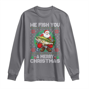 Xmas Fishing Long Sleeve Shirt We Fish You A Merry Christmas Santa Fisherman TS09 Charcoal Print Your Wear