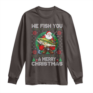 Xmas Fishing Long Sleeve Shirt We Fish You A Merry Christmas Santa Fisherman TS09 Dark Chocolate Print Your Wear