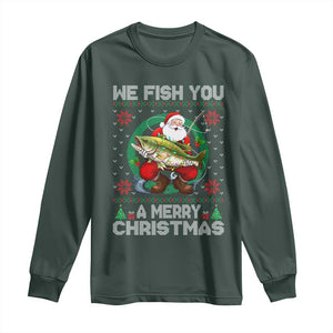 Xmas Fishing Long Sleeve Shirt We Fish You A Merry Christmas Santa Fisherman TS09 Dark Forest Green Print Your Wear