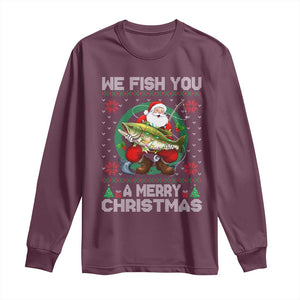 Xmas Fishing Long Sleeve Shirt We Fish You A Merry Christmas Santa Fisherman TS09 Maroon Print Your Wear
