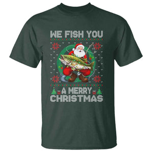 Xmas Fishing T Shirt We Fish You A Merry Christmas Santa Fisherman TS09 Dark Forest Green Print Your Wear