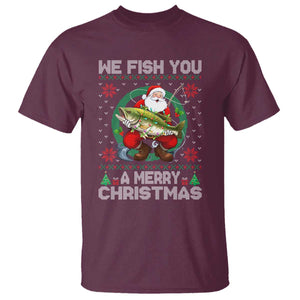 Xmas Fishing T Shirt We Fish You A Merry Christmas Santa Fisherman TS09 Maroon Print Your Wear