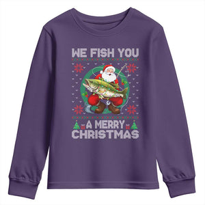 Xmas Fishing Youth Sweatshirt We Fish You A Merry Christmas Santa Fisherman TS09 Purple Print Your Wear