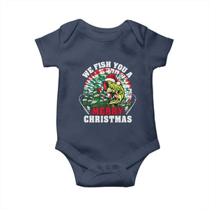 Xmas Fishing Baby Onesie We Fish You A Merry Christmas Santa Hat TS09 Navy Print Your Wear
