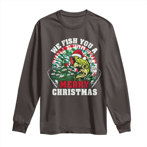 Xmas Fishing Long Sleeve Shirt We Fish You A Merry Christmas Santa Hat TS09 Dark Chocolate Print Your Wear