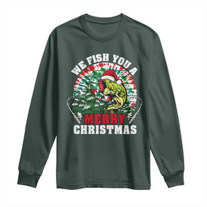 Xmas Fishing Long Sleeve Shirt We Fish You A Merry Christmas Santa Hat TS09 Dark Forest Green Print Your Wear