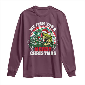 Xmas Fishing Long Sleeve Shirt We Fish You A Merry Christmas Santa Hat TS09 Maroon Print Your Wear