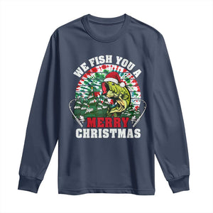 Xmas Fishing Long Sleeve Shirt We Fish You A Merry Christmas Santa Hat TS09 Navy Print Your Wear