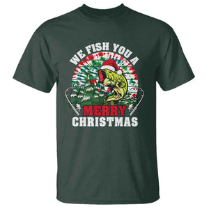 Xmas Fishing T Shirt We Fish You A Merry Christmas Santa Hat TS09 Dark Forest Green Print Your Wear