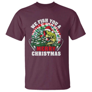 Xmas Fishing T Shirt We Fish You A Merry Christmas Santa Hat TS09 Maroon Print Your Wear