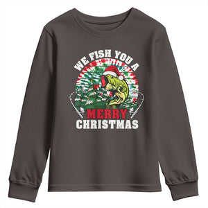 Xmas Fishing Youth Sweatshirt We Fish You A Merry Christmas Santa Hat TS09 Dark Chocolate Print Your Wear