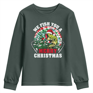 Xmas Fishing Youth Sweatshirt We Fish You A Merry Christmas Santa Hat TS09 Dark Forest Green Print Your Wear