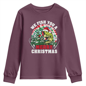 Xmas Fishing Youth Sweatshirt We Fish You A Merry Christmas Santa Hat TS09 Maroon Print Your Wear