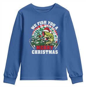 Xmas Fishing Youth Sweatshirt We Fish You A Merry Christmas Santa Hat TS09 Royal Blue Print Your Wear