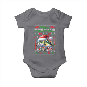 Christmas Fishing Baby Onesie Merry Fishmas Fisherman Santa Hat Fish TS09 Charcoal Print Your Wear