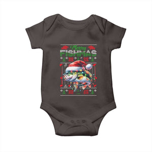 Christmas Fishing Baby Onesie Merry Fishmas Fisherman Santa Hat Fish TS09 Dark Chocolate Print Your Wear