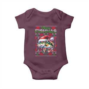 Christmas Fishing Baby Onesie Merry Fishmas Fisherman Santa Hat Fish TS09 Maroon Print Your Wear