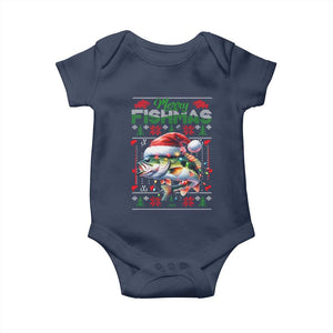 Christmas Fishing Baby Onesie Merry Fishmas Fisherman Santa Hat Fish TS09 Navy Print Your Wear