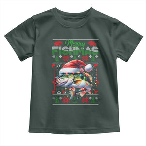 Christmas Fishing Baby Shirt Merry Fishmas Fisherman Santa Hat Fish TS09 Dark Forest Green Print Your Wear