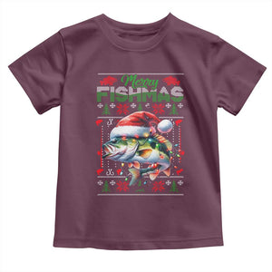 Christmas Fishing Baby Shirt Merry Fishmas Fisherman Santa Hat Fish TS09 Maroon Print Your Wear