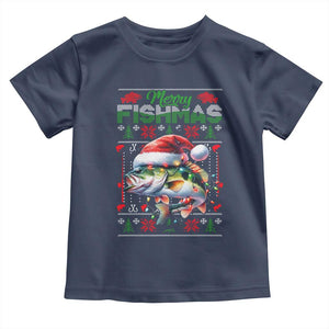 Christmas Fishing Baby Shirt Merry Fishmas Fisherman Santa Hat Fish TS09 Navy Print Your Wear