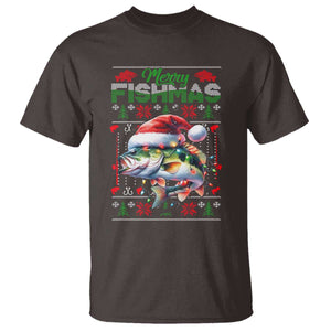 Christmas Fishing T Shirt Merry Fishmas Fisherman Santa Hat Fish TS09 Dark Chocolate Print Your Wear