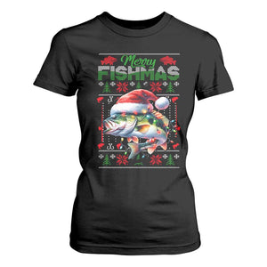 Christmas Fishing T Shirt For Women Merry Fishmas Fisherman Santa Hat Fish TS09 Black Print Your Wear