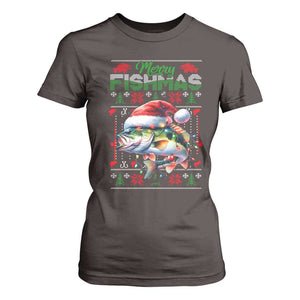 Christmas Fishing T Shirt For Women Merry Fishmas Fisherman Santa Hat Fish TS09 Dark Chocolate Print Your Wear