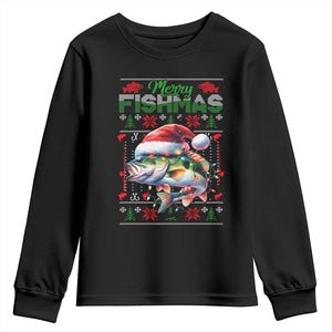 Christmas Fishing Youth Sweatshirt Merry Fishmas Fisherman Santa Hat Fish TS09 Black Print Your Wear