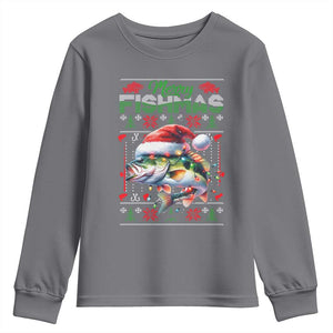 Christmas Fishing Youth Sweatshirt Merry Fishmas Fisherman Santa Hat Fish TS09 Charcoal Print Your Wear