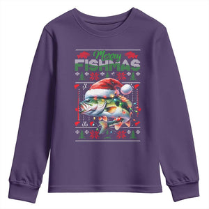 Christmas Fishing Youth Sweatshirt Merry Fishmas Fisherman Santa Hat Fish TS09 Purple Print Your Wear