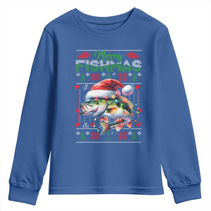 Christmas Fishing Youth Sweatshirt Merry Fishmas Fisherman Santa Hat Fish TS09 Royal Blue Print Your Wear