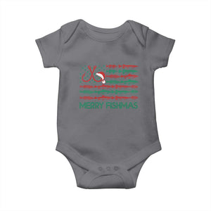 Christmas Fishing Baby Onesie Merry Fishmas Fisherman American Flag TS09 Charcoal Print Your Wear