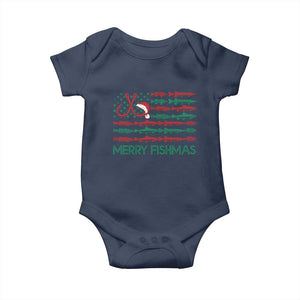Christmas Fishing Baby Onesie Merry Fishmas Fisherman American Flag TS09 Navy Print Your Wear