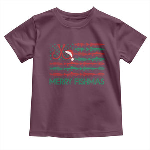 Christmas Fishing Baby Shirt Merry Fishmas Fisherman American Flag TS09 Maroon Print Your Wear