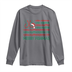 Christmas Fishing Long Sleeve Shirt Merry Fishmas Fisherman American Flag TS09 Charcoal Print Your Wear