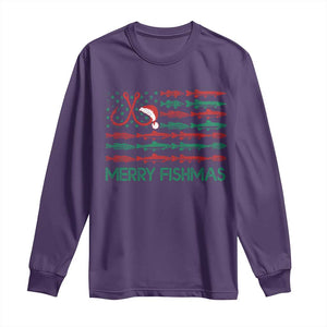 Christmas Fishing Long Sleeve Shirt Merry Fishmas Fisherman American Flag TS09 Purple Print Your Wear