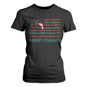 Christmas Fishing T Shirt For Women Merry Fishmas Fisherman American Flag TS09 Black Print Your Wear