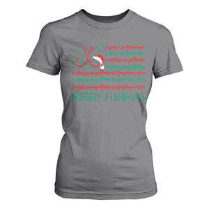 Christmas Fishing T Shirt For Women Merry Fishmas Fisherman American Flag TS09 Charcoal Print Your Wear