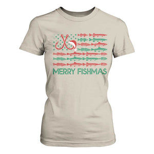 Christmas Fishing T Shirt For Women Merry Fishmas Fisherman American Flag TS09 Sand Print Your Wear