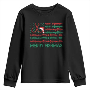 Christmas Fishing Youth Sweatshirt Merry Fishmas Fisherman American Flag TS09 Black Print Your Wear