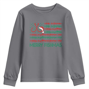 Christmas Fishing Youth Sweatshirt Merry Fishmas Fisherman American Flag TS09 Charcoal Print Your Wear