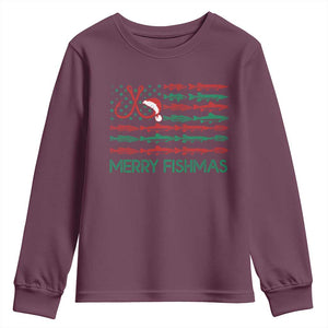 Christmas Fishing Youth Sweatshirt Merry Fishmas Fisherman American Flag TS09 Maroon Print Your Wear