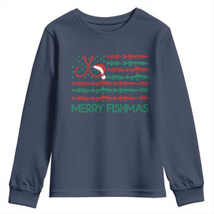 Christmas Fishing Youth Sweatshirt Merry Fishmas Fisherman American Flag TS09 Navy Print Your Wear