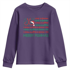 Christmas Fishing Youth Sweatshirt Merry Fishmas Fisherman American Flag TS09 Purple Print Your Wear