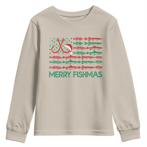 Christmas Fishing Youth Sweatshirt Merry Fishmas Fisherman American Flag TS09 Sand Print Your Wear