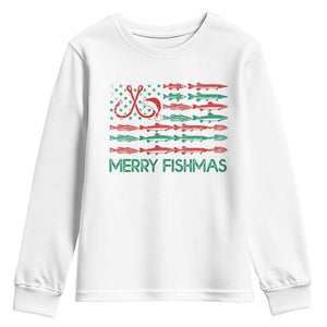 Christmas Fishing Youth Sweatshirt Merry Fishmas Fisherman American Flag TS09 White Print Your Wear