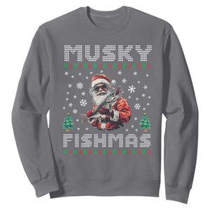 Christmas Muskie Fishing Sweatshirt Musky Fishmas Fisherman TS09 Charcoal Print Your Wear