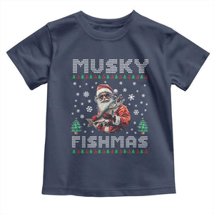 Christmas Muskie Fishing Toddler T Shirt Musky Fishmas Fisherman TS09 Navy Print Your Wear