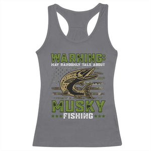 Warning May Randomly Talk About Musky Fishing Racerback Tank Top TS09 Charcoal Print Your Wear